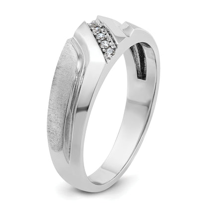 10K White Gold Ibgoodman Men'S Polished Satin And Grooved 5-Stone 1/20 Carat A Quality Diamond Ring