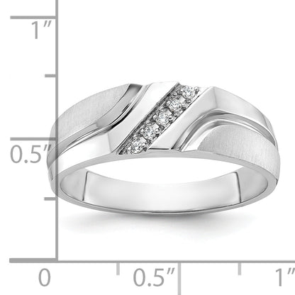 10K White Gold Ibgoodman Men'S Polished Satin And Grooved 5-Stone 1/20 Carat A Quality Diamond Ring