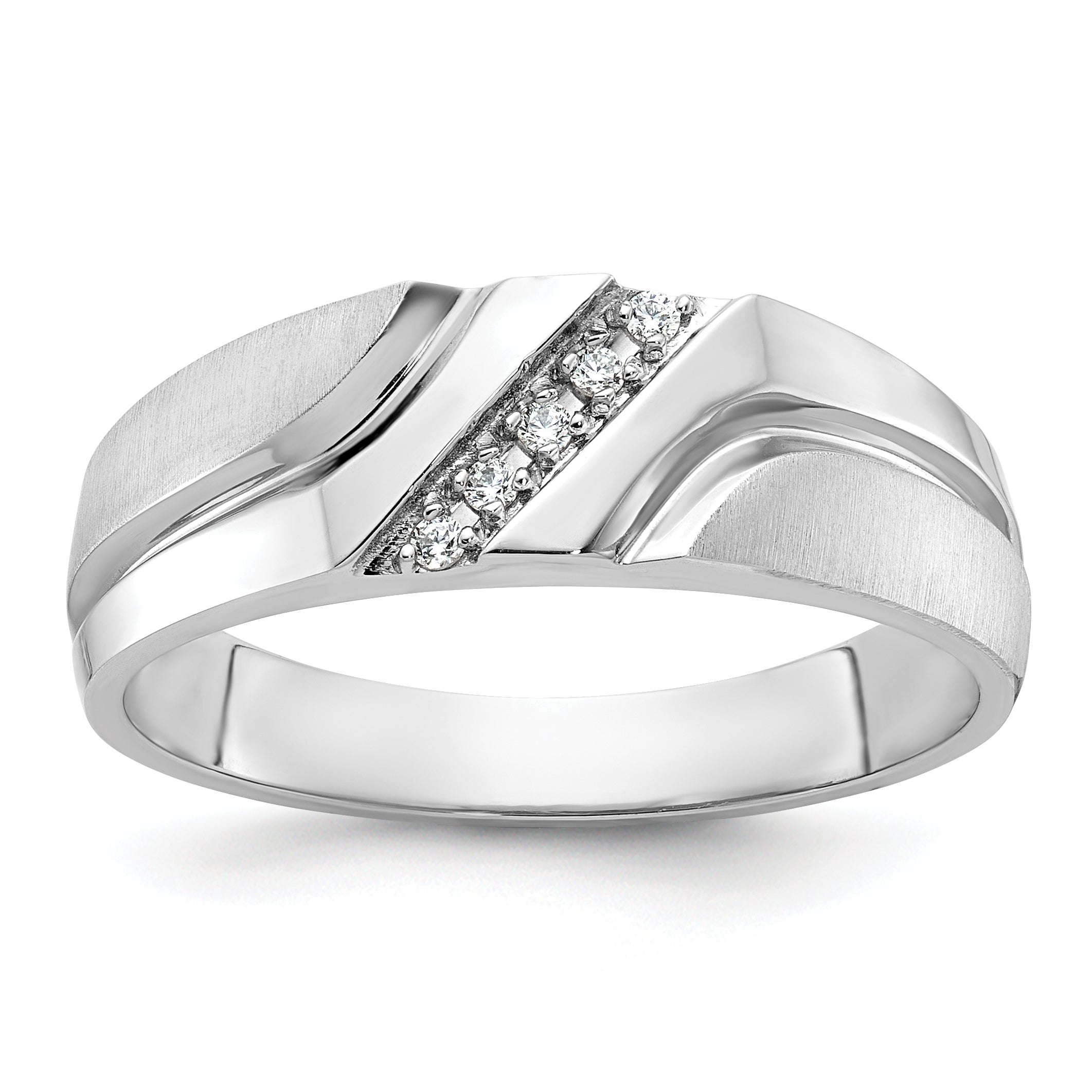 10K White Gold Ibgoodman Men'S Polished Satin And Grooved 5-Stone 1/20 Carat A Quality Diamond Ring