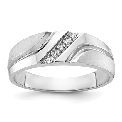 10K White Gold Ibgoodman Men'S Polished Satin And Grooved 5-Stone 1/20 Carat A Quality Diamond Ring