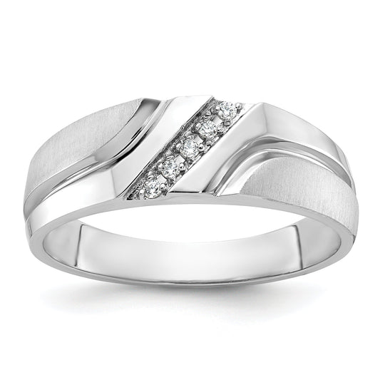 10K White Gold Ibgoodman Men'S Polished Satin And Grooved 5-Stone 1/20 Carat A Quality Diamond Ring
