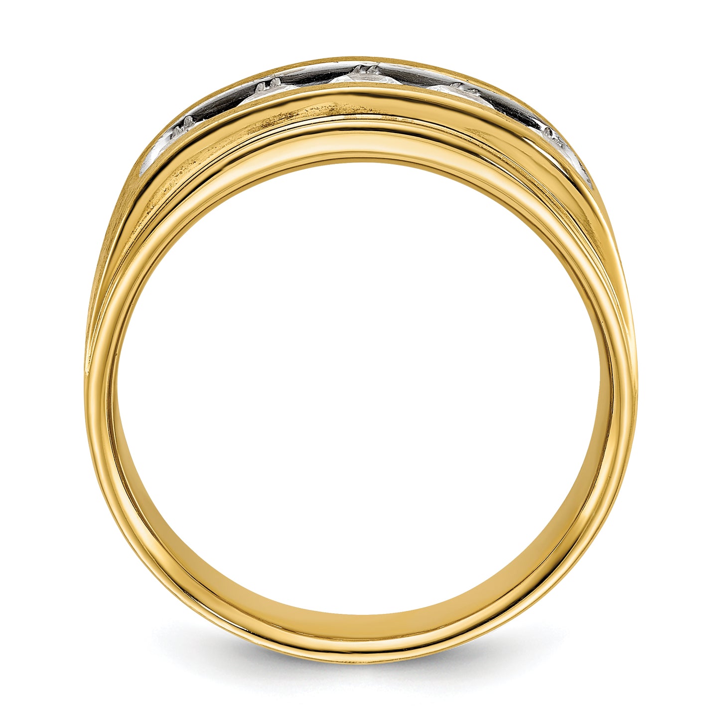 14k Yellow Gold with White Rhodium 1 Ct. Lab Grown Diamond VS/SI+ G+ Five Stone Polished and Brushed Men's Ring