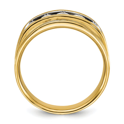 14k Yellow Gold with White Rhodium 1 Ct. Lab Grown Diamond VS/SI+ G+ Five Stone Polished and Brushed Men's Ring