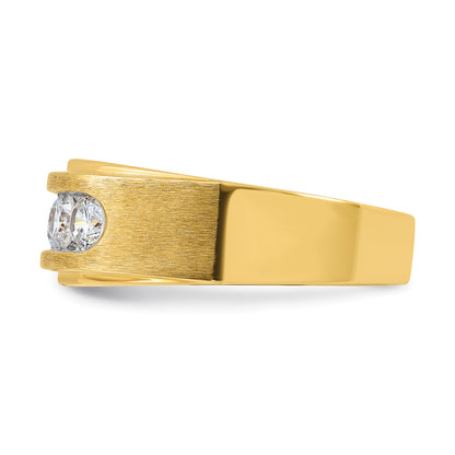 14k Yellow Gold with White Rhodium 1 Ct. Lab Grown Diamond VS/SI+ G+ Five Stone Polished and Brushed Men's Ring