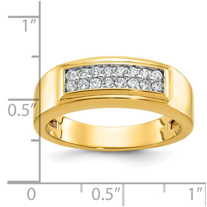 10K Yellow Gold Ibgoodman Men'S Polished 2-Row 1/3 Carat A Quality Diamond Ring