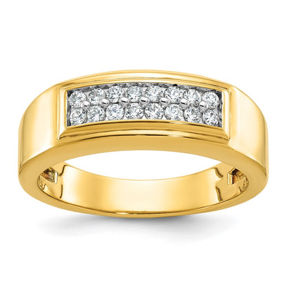 10K Yellow Gold Ibgoodman Men'S Polished 2-Row 1/3 Carat A Quality Diamond Ring