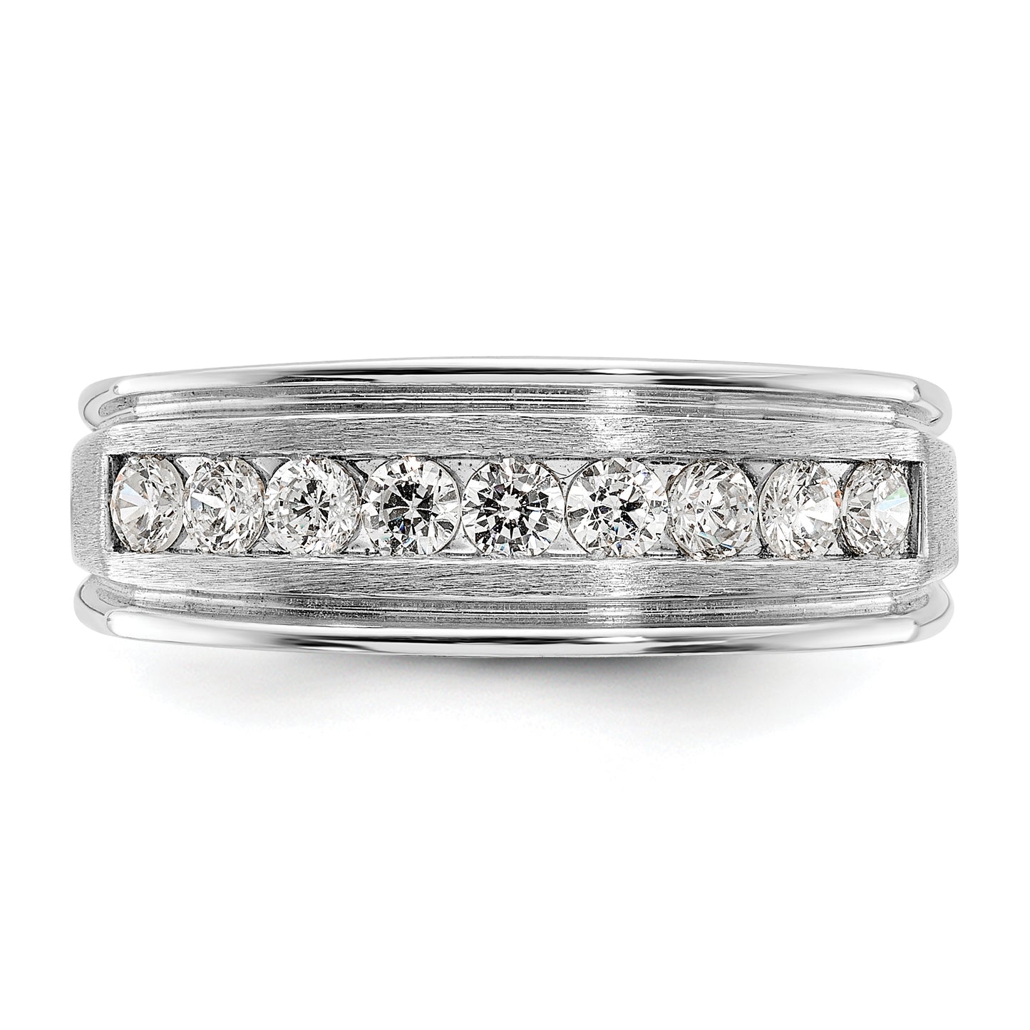 14k White Gold 1/2 Ct. Lab Grown Diamond VS/SI+ G+ Nine Stone Polished Brushed and Grooved Men's Ring