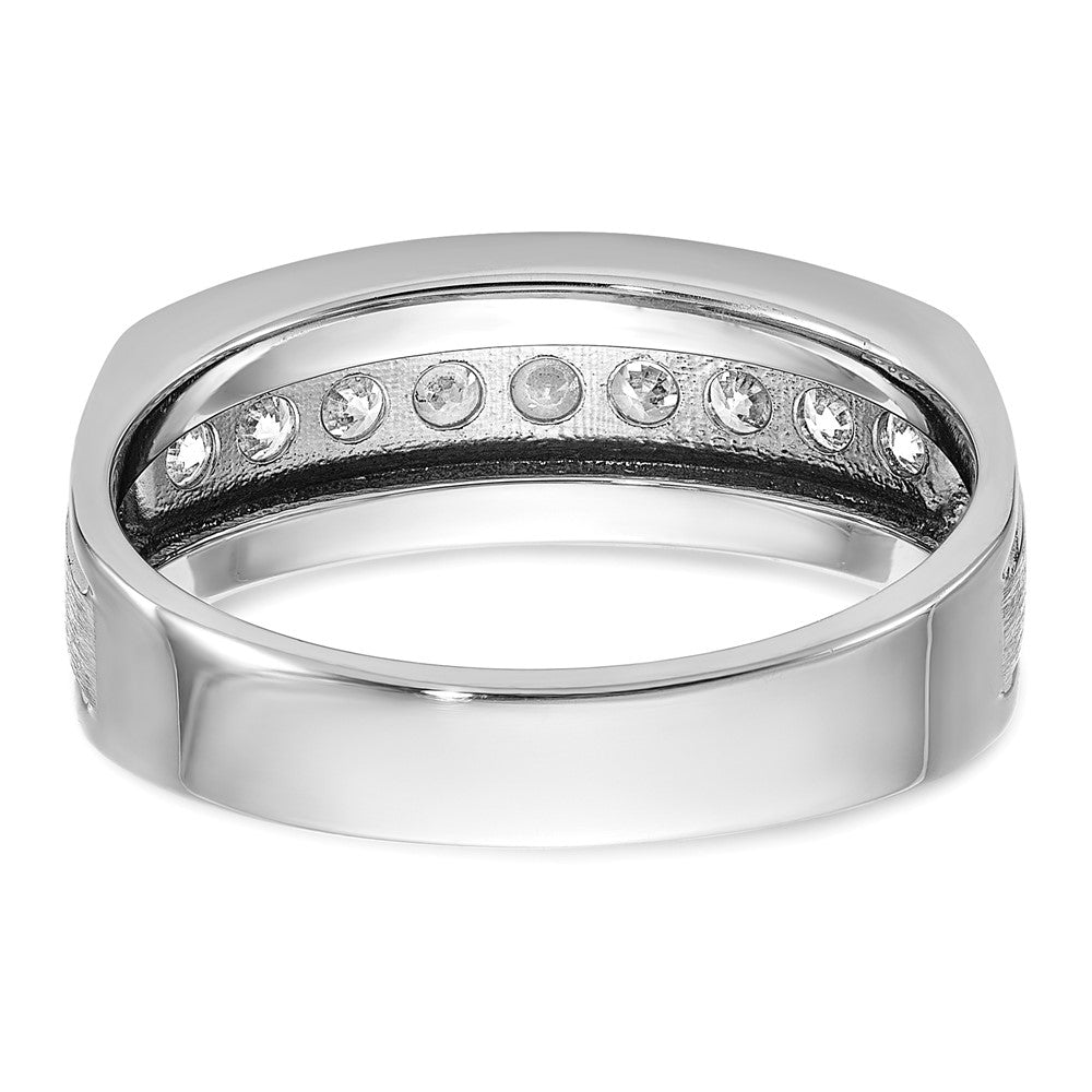14k White Gold 1/2 Ct. Lab Grown Diamond VS/SI+ G+ Nine Stone Polished Brushed and Grooved Men's Ring