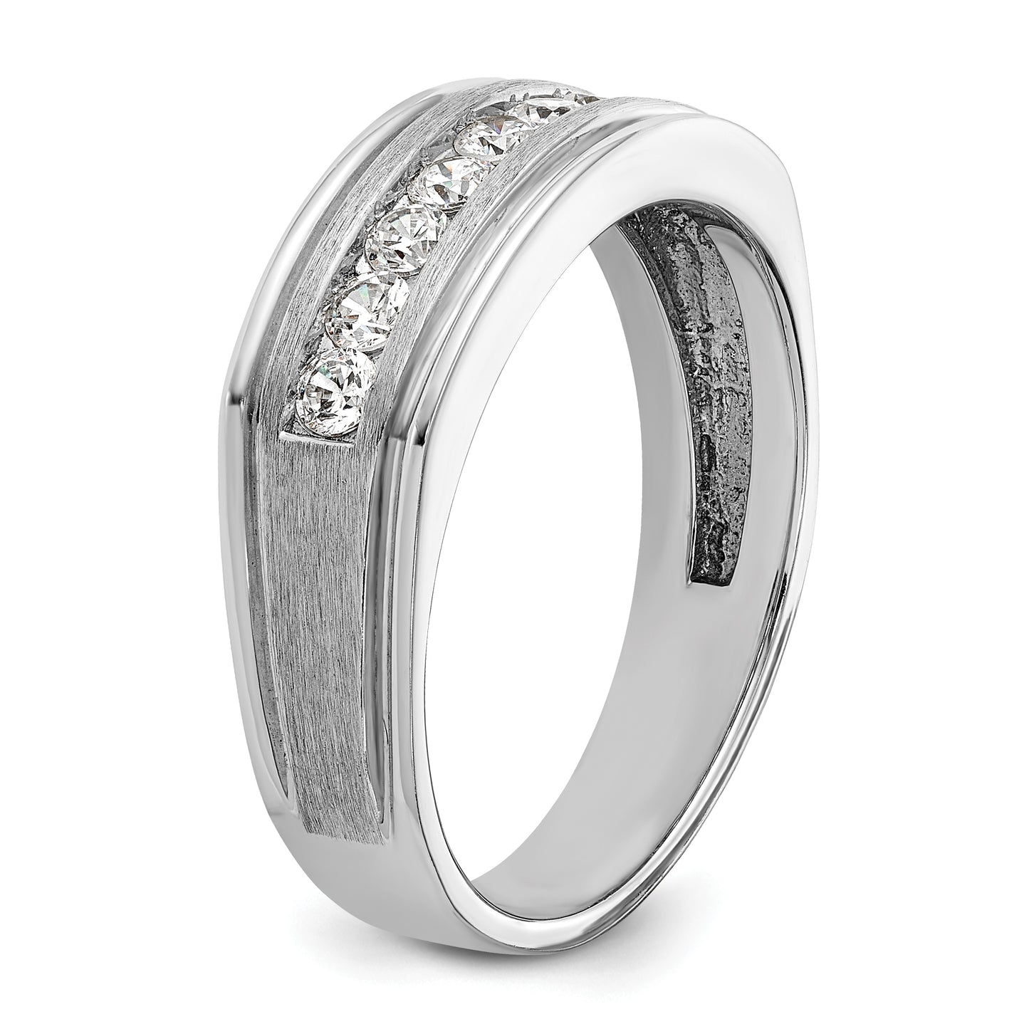 14k White Gold 1/2 Ct. Lab Grown Diamond VS/SI+ G+ Nine Stone Polished Brushed and Grooved Men's Ring