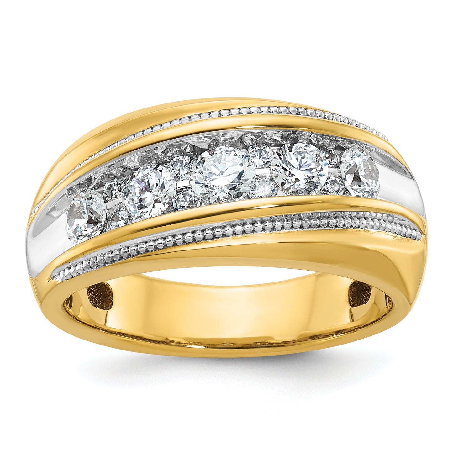 14k Yellow & Rhodium with White 1 Ct. Lab Grown Diamond VS/SI+ G+ Polished and Milgrain Men's Ring