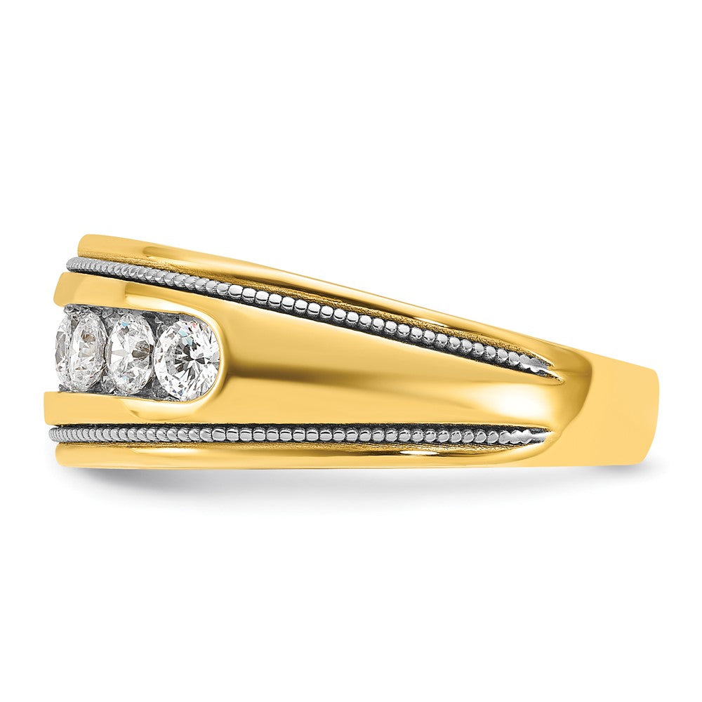 14k Yellow & Rhodium with White 1 1/5 Ct. Lab Grown Diamond VS/SI+ G+ Polished and Milgrain Men's Ring