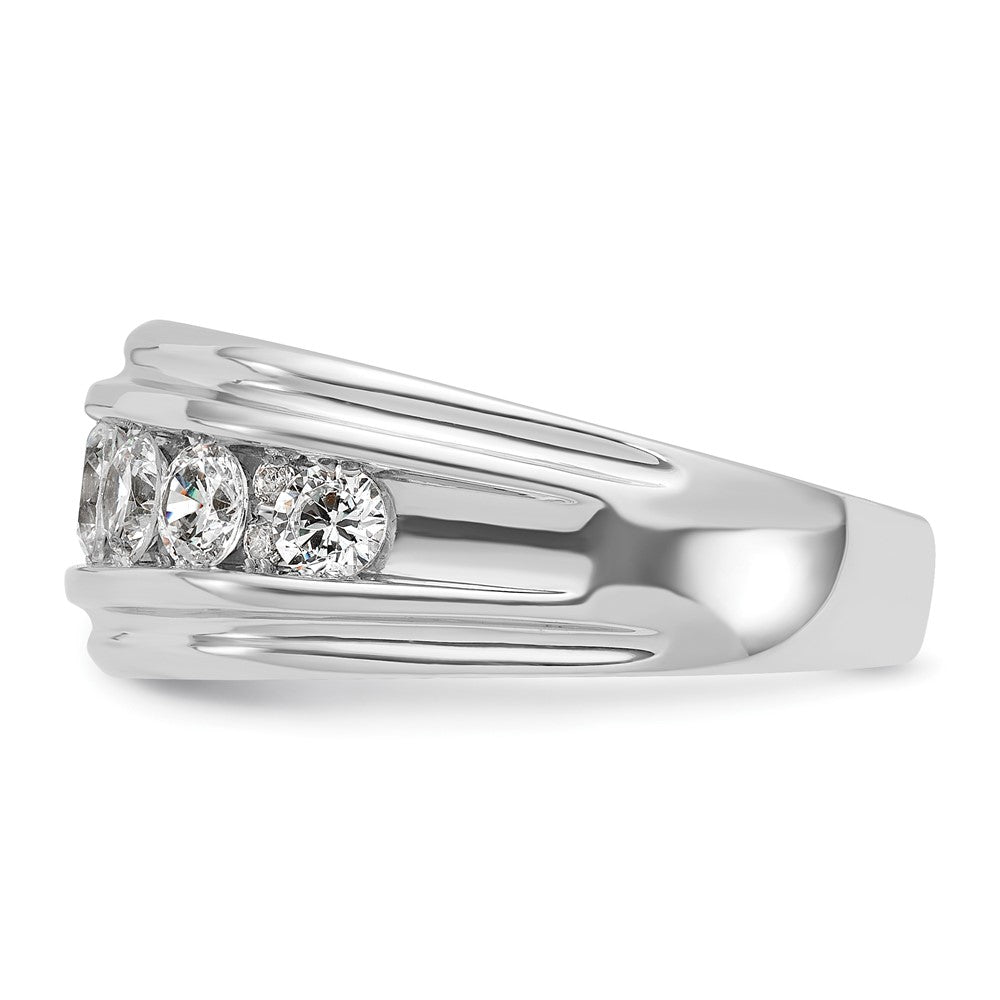 10K White Gold Ibgoodman Men'S Polished And Grooved 2 Carat A Quality Diamond Ring