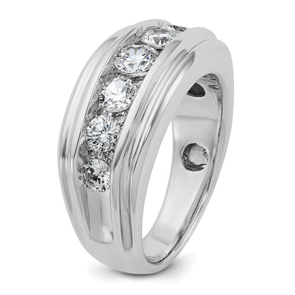 10K White Gold Ibgoodman Men'S Polished And Grooved 2 Carat A Quality Diamond Ring