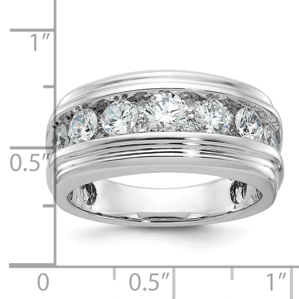 10K White Gold Ibgoodman Men'S Polished And Grooved 2 Carat A Quality Diamond Ring