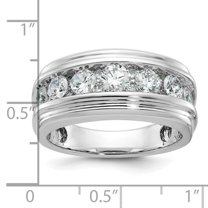 10K White Gold Ibgoodman Men'S Polished And Grooved 2 Carat A Quality Diamond Ring
