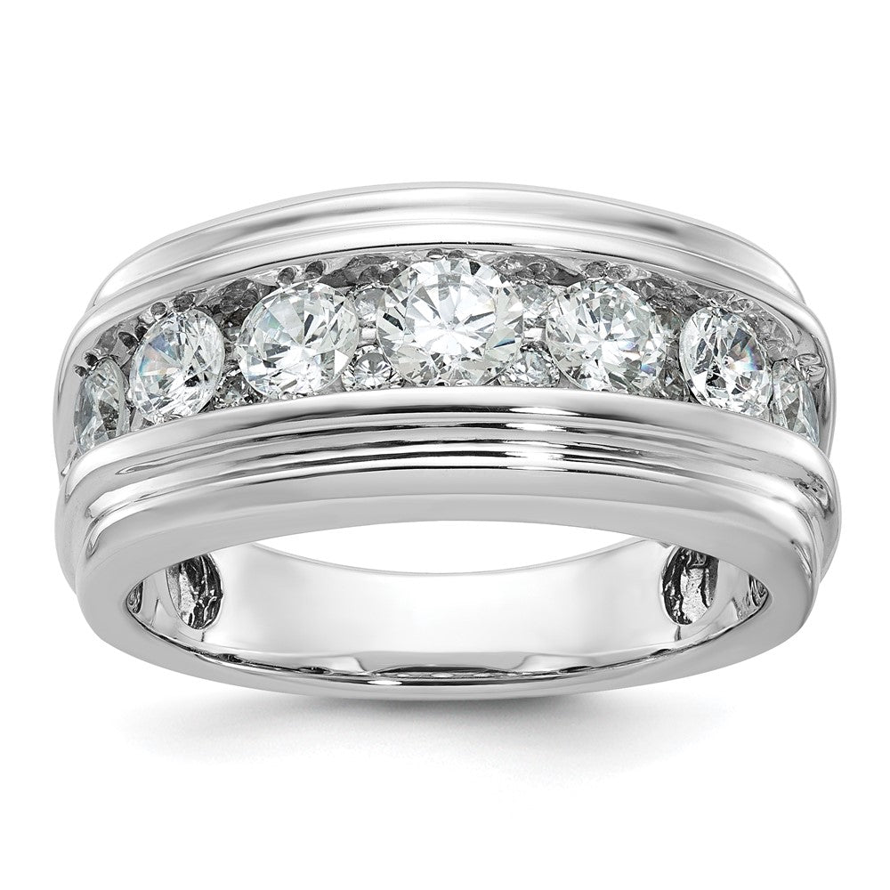 10K White Gold Ibgoodman Men'S Polished And Grooved 2 Carat A Quality Diamond Ring