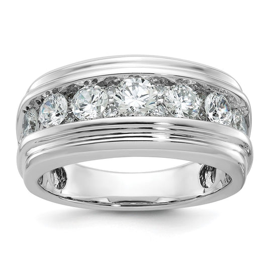 10K White Gold Ibgoodman Men'S Polished And Grooved 2 Carat A Quality Diamond Ring