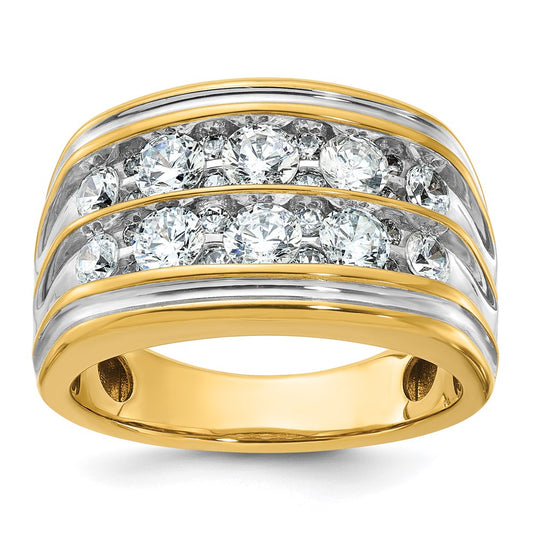 14k Yellow & Rhodium with White 2 Ct. Lab Grown Diamond VS/SI+ G+ Two Row Men's Ring