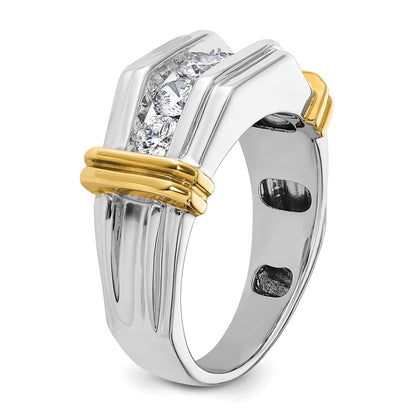 14K Two Tone True Origin Ibgoodman 1 Carat Lab Grown Diamond Vs+ F+ Five Stone Complete Polished And Grooved Men'S Ring