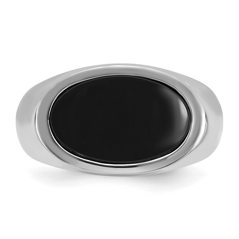14k White Gold Men's East-West Oval Onyx Complete Ring