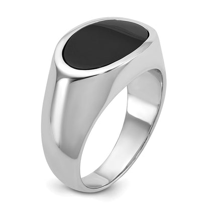 14k White Gold Men's East-West Oval Onyx Complete Ring
