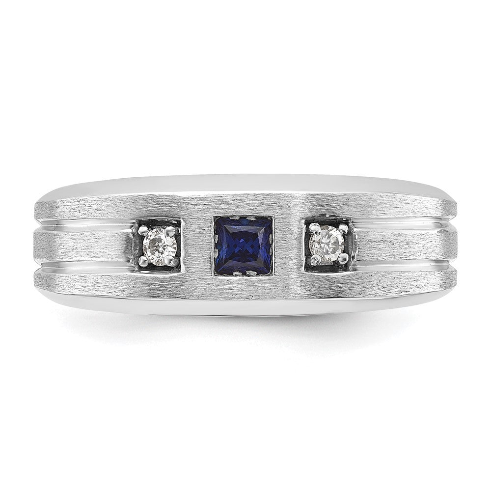 14k White Gold 1/15 Ct. Lab Grown Diamond VS/SI+ G+ and Lab Created Blue Sapphire Complete Men's Ring