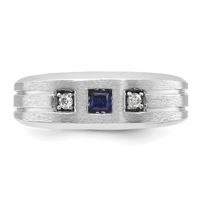 14k White Gold 1/15 Ct. Lab Grown Diamond VS/SI+ G+ and Lab Created Blue Sapphire Complete Men's Ring
