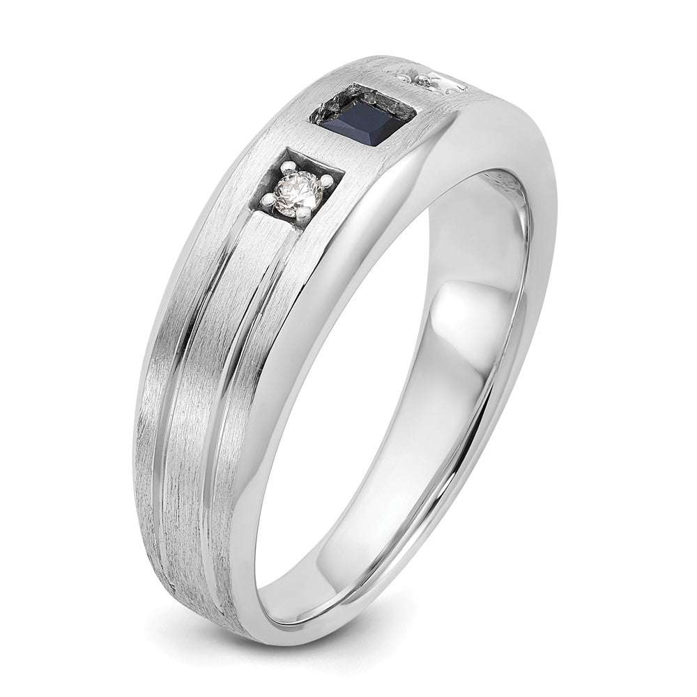 14k White Gold 1/15 Ct. Lab Grown Diamond VS/SI+ G+ and Lab Created Blue Sapphire Complete Men's Ring