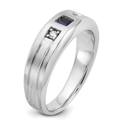 14k White Gold 1/15 Ct. Lab Grown Diamond VS/SI+ G+ and Lab Created Blue Sapphire Complete Men's Ring
