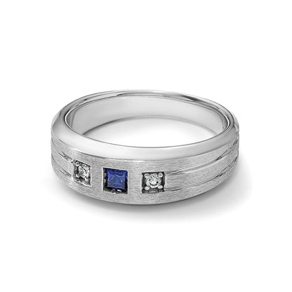 14k White Gold 1/15 Ct. Lab Grown Diamond VS/SI+ G+ and Lab Created Blue Sapphire Men's Ring