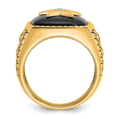 10K Yellow Gold 10K Polished And Antiqued Star Onyx Diamond Men'S Ring