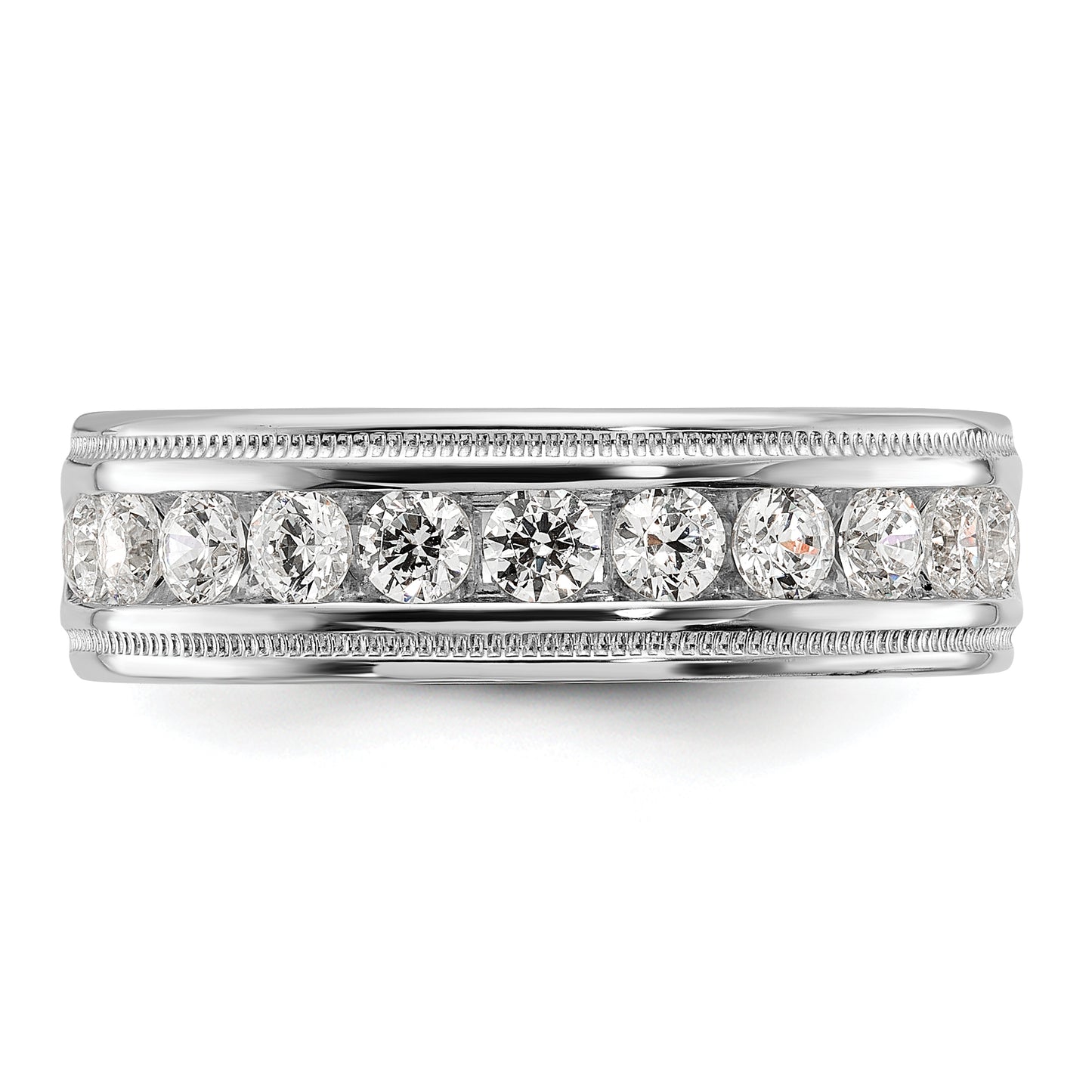 14k White Gold 1 Ct. Lab Grown Diamond VS/SI+ G+ Polished and Miligrain Eleven Stone Men's Ring