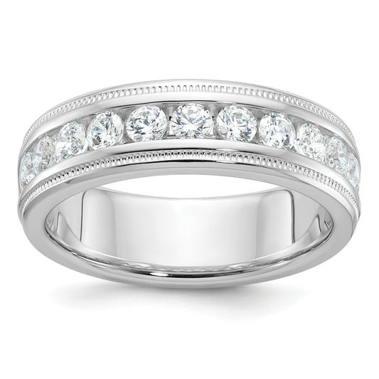 14k White Gold 1 Ct. Lab Grown Diamond VS/SI+ G+ Polished and Miligrain Eleven Stone Men's Ring