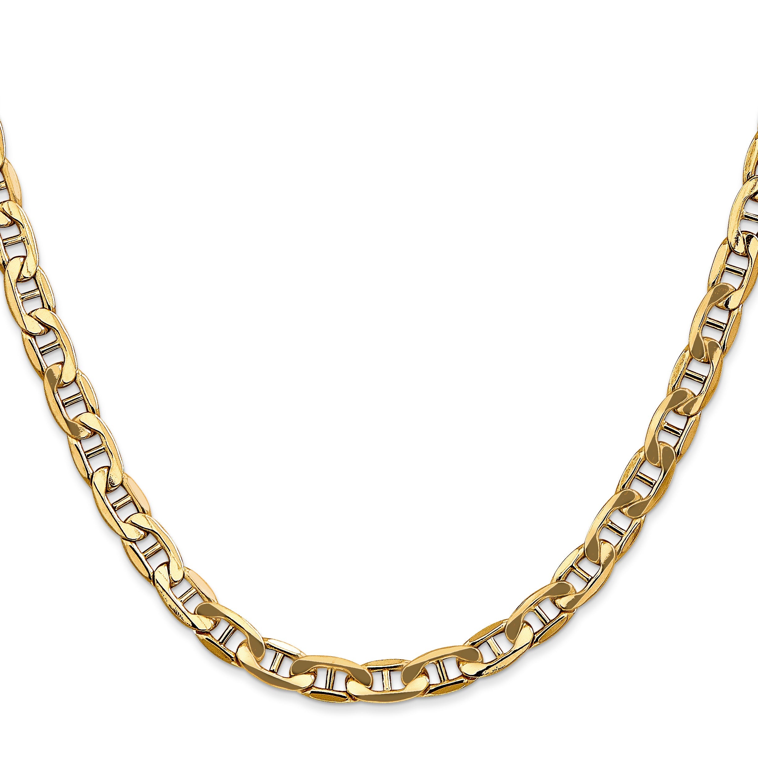 14K Yellow Gold 20 Inch 5.5mm Semi-Solid Anchor With Lobster Clasp Chain Necklace