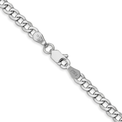 14K White Gold 18 Inch 3.35mm Semi-Solid Curb With Lobster Clasp Chain Necklace