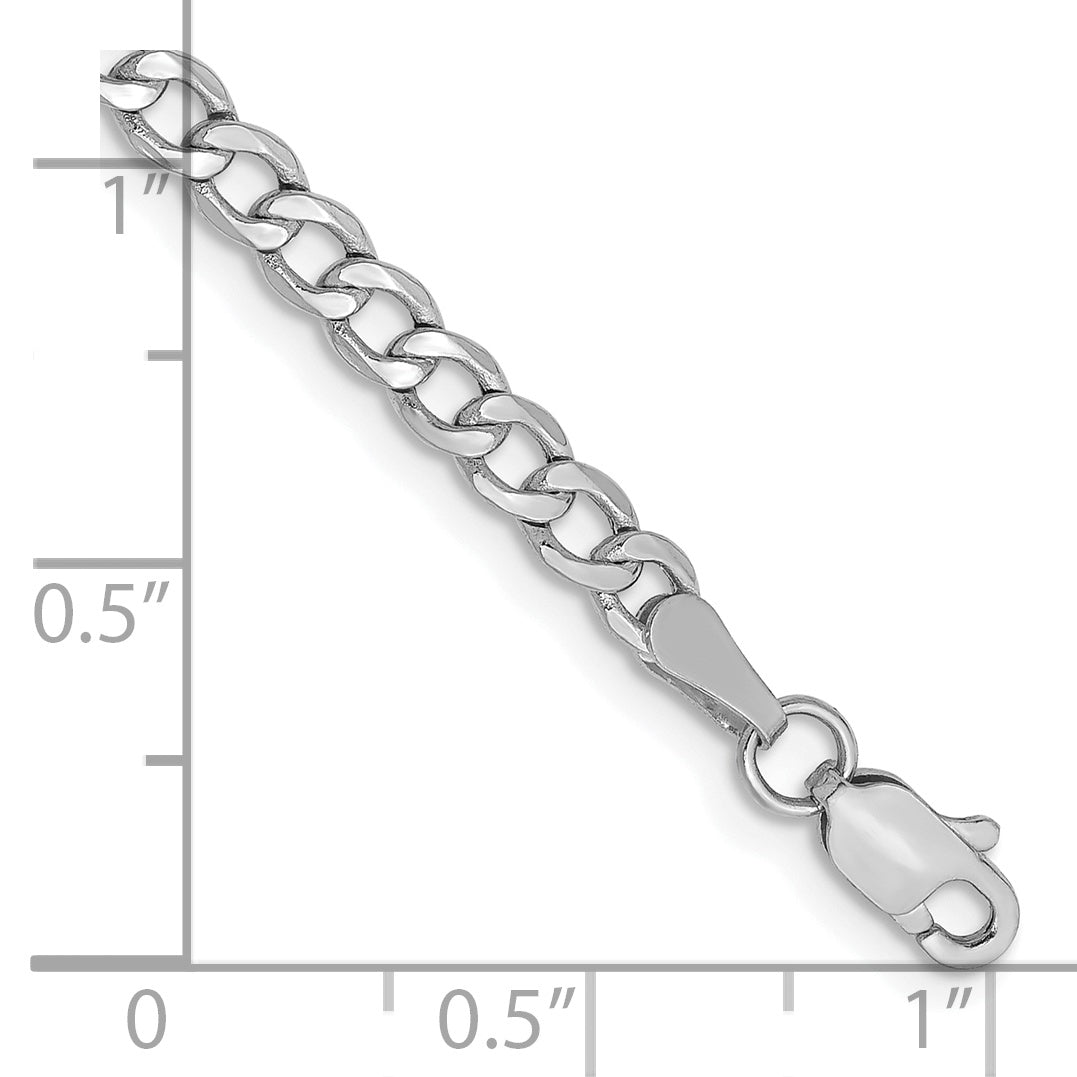 14K White Gold 8 Inch 3.35mm Semi-Solid Curb With Lobster Clasp Bracelet