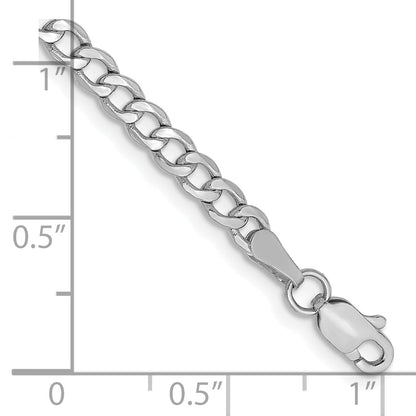 14K White Gold 8 Inch 3.35mm Semi-Solid Curb With Lobster Clasp Bracelet