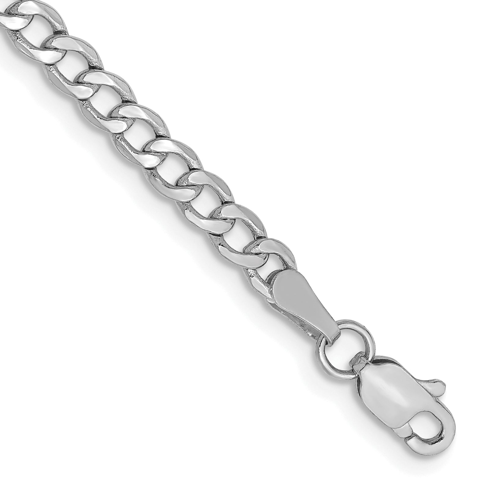 14K White Gold 9 Inch 3.35mm Semi-Solid Curb With Lobster Clasp Anklet