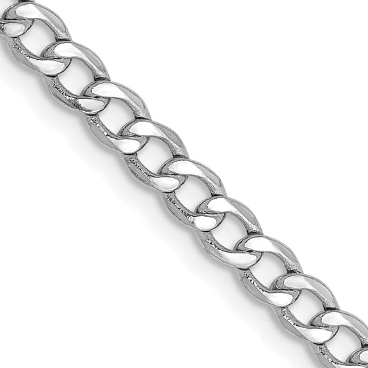 14K White Gold 20 Inch 3.35mm Semi-Solid Curb With Lobster Clasp Chain Necklace