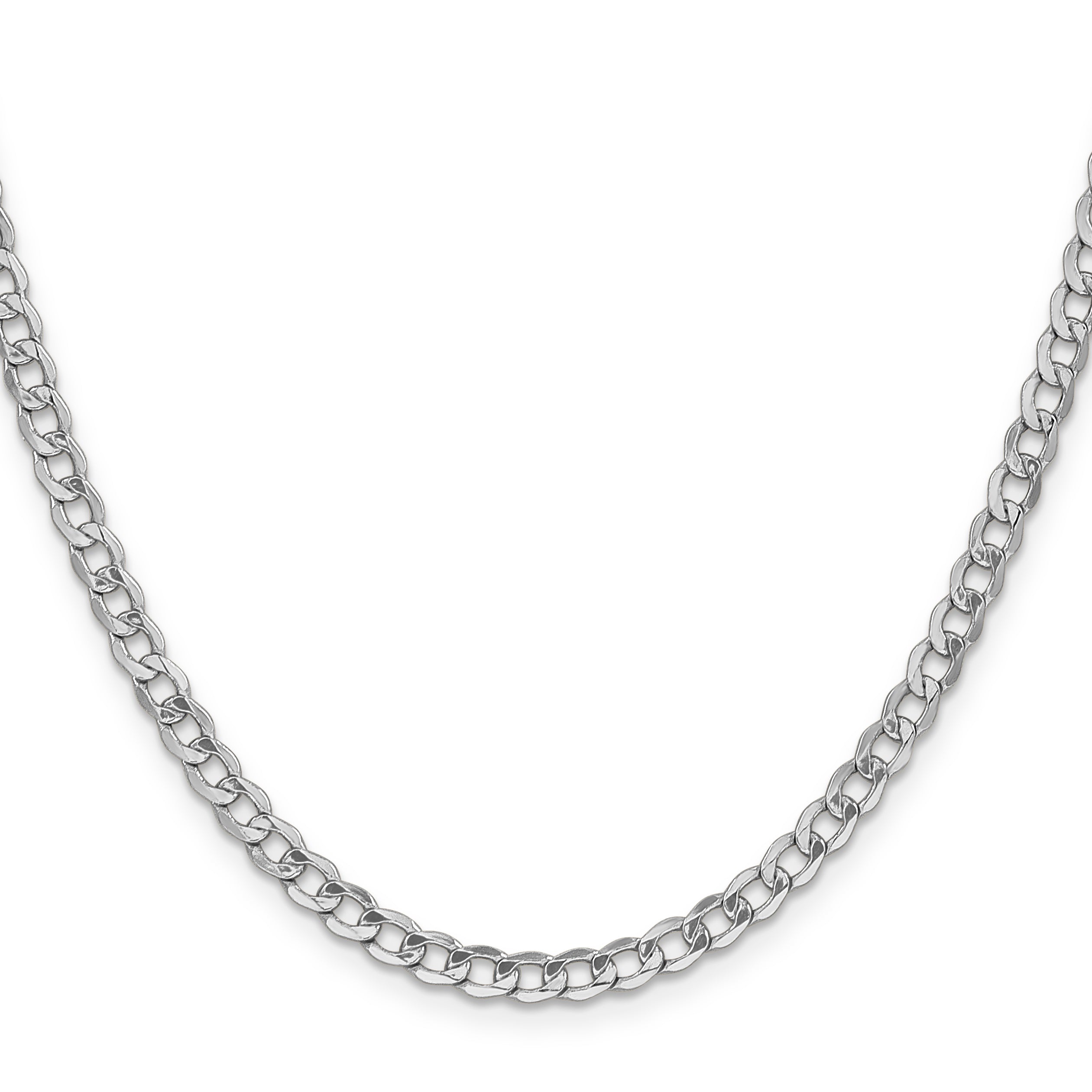 14K White Gold 18 Inch 4.3mm Semi-Solid Curb With Lobster Clasp Chain Necklace