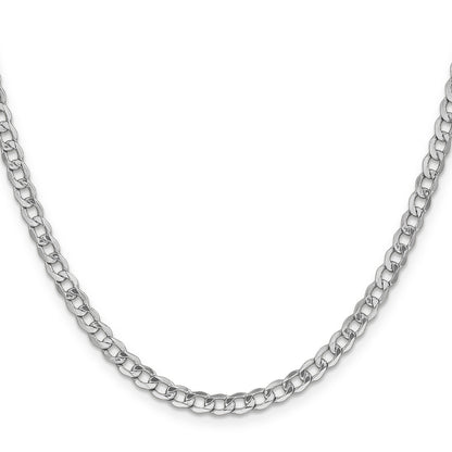 14K White Gold 18 Inch 4.3mm Semi-Solid Curb With Lobster Clasp Chain Necklace