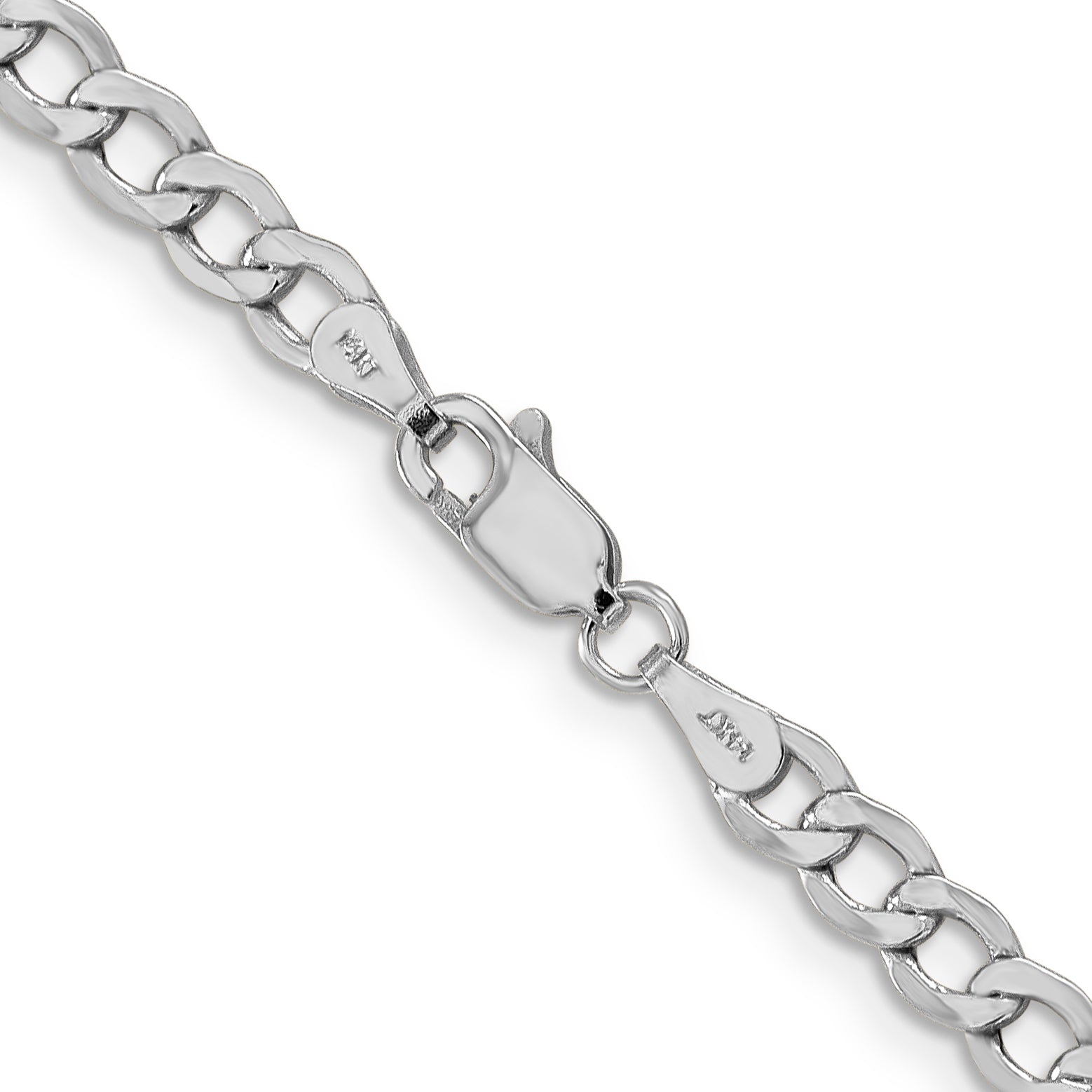 14K White Gold 18 Inch 4.3mm Semi-Solid Curb With Lobster Clasp Chain Necklace