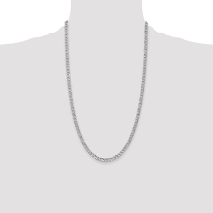 14K White Gold 26 Inch 4.3mm Semi-Solid Curb With Lobster Clasp Chain Necklace