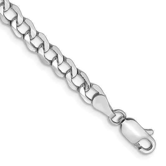 14K White Gold 8 Inch 4.3mm Semi-Solid Curb With Lobster Clasp Bracelet