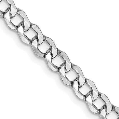 14K White Gold 18 Inch 4.3mm Semi-Solid Curb With Lobster Clasp Chain Necklace