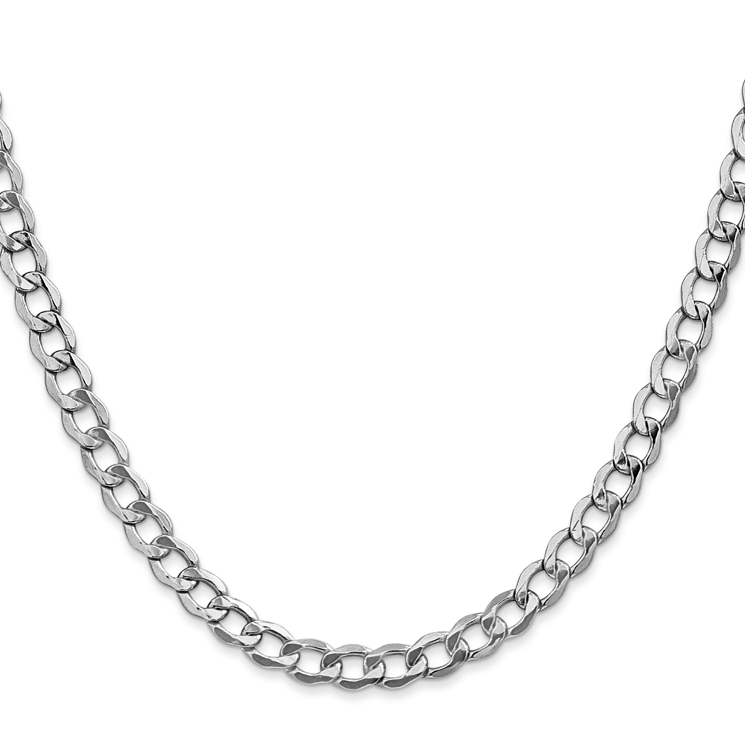14K White Gold 18 Inch 5.25mm Semi-Solid Curb With Lobster Clasp Chain Necklace