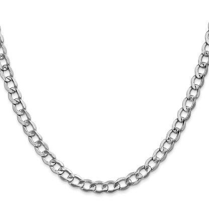14K White Gold 18 Inch 5.25mm Semi-Solid Curb With Lobster Clasp Chain Necklace