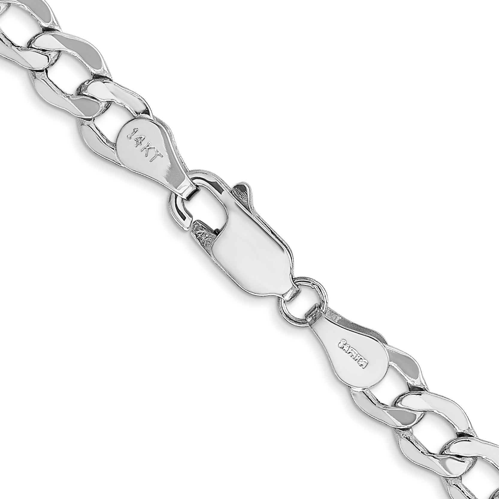 14K White Gold 18 Inch 5.25mm Semi-Solid Curb With Lobster Clasp Chain Necklace