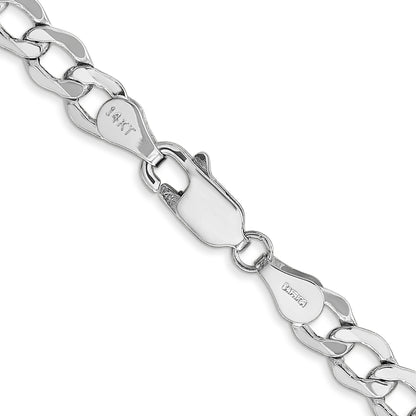 14K White Gold 18 Inch 5.25mm Semi-Solid Curb With Lobster Clasp Chain Necklace
