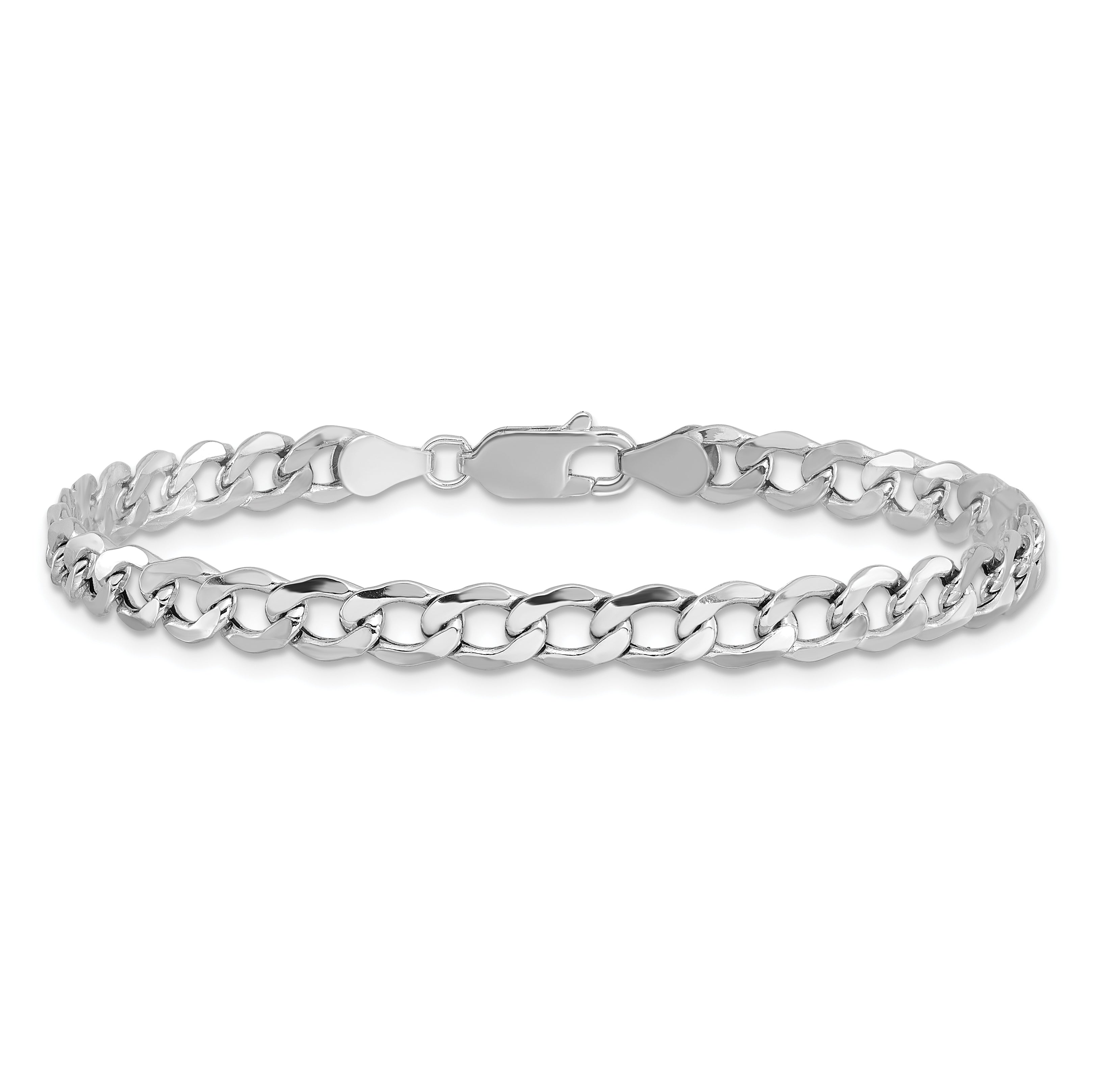 14K White Gold 8 Inch 5.25mm Semi-Solid Curb With Lobster Clasp Bracelet